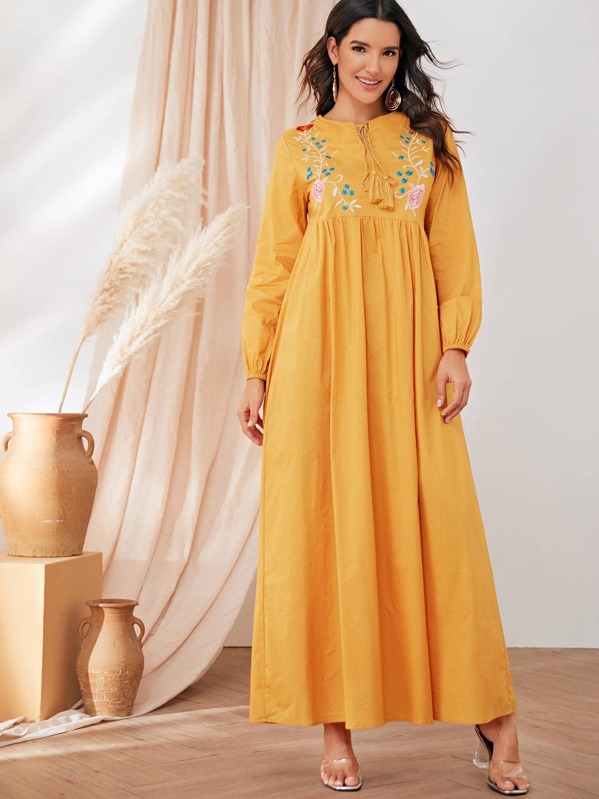 

Floral Embroidered Tie Neck Maxi Dress, Yellow, Juliana