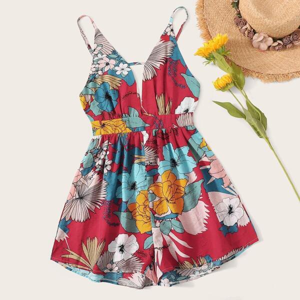 

Large Floral Plunging Neck Cami Romper