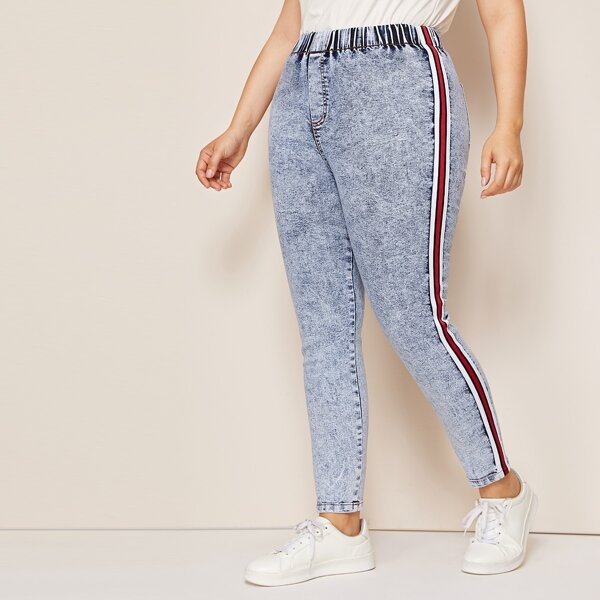 

Plus Wash Faded Tape Side Skinny Jeans