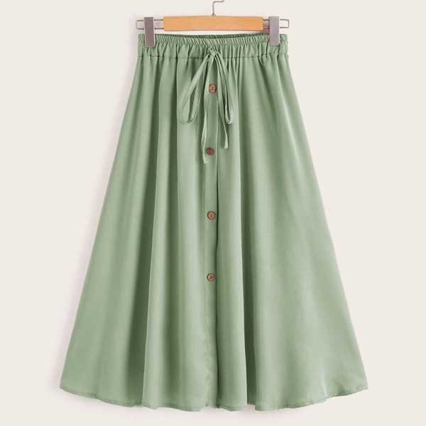 

Drawstring Waist Button Front Skirt