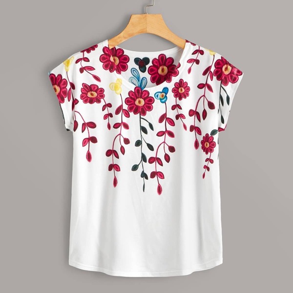 

Floral Print Tee, White