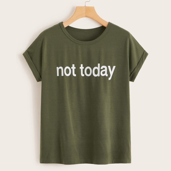 

Slogan Print Cuffed Hem Tee
