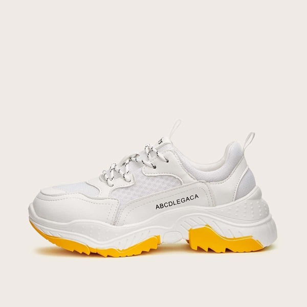 

Letter Tape Lace-Up Sneakers, White