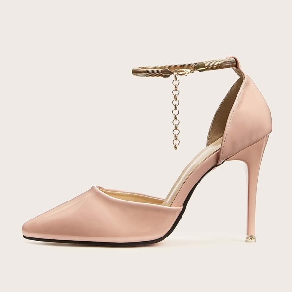 

Chain Ankle Strap Point Toe Stiletto Heels, Pink