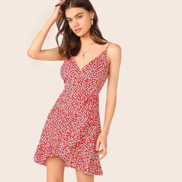 

Ditsy Floral Tie Side Ruffle Cami Dress