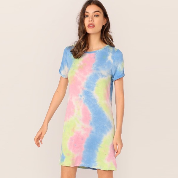 

Tie Dye Cuff Sleeve Tee Dress
