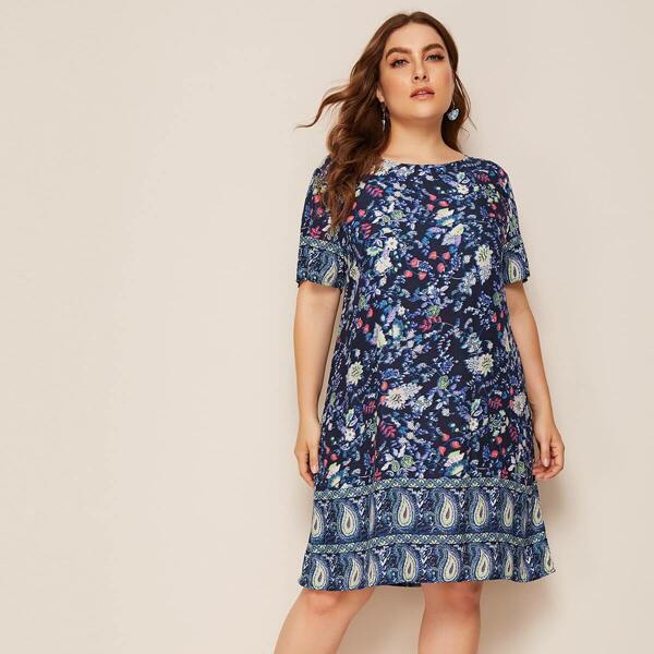 

Plus Paisley and Floral Print Dress