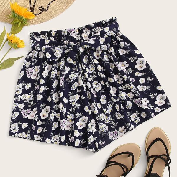 

Ditsy Floral Print Paperbag Waist Shorts