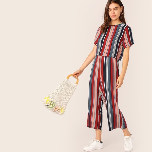 

Colorblock Striped Crop Top & Palazzo Pants Set