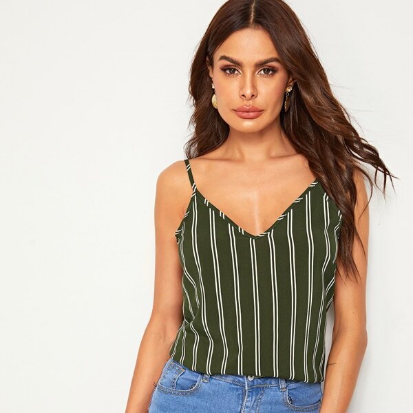 

Double V-Neck Striped Cami Top
