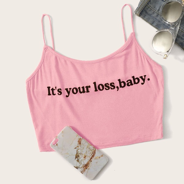 

Slogan Graphic Cami Top, Pink