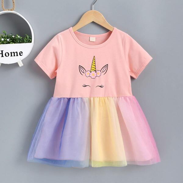 

Toddler Girls Unicorn Print Tulle Dress