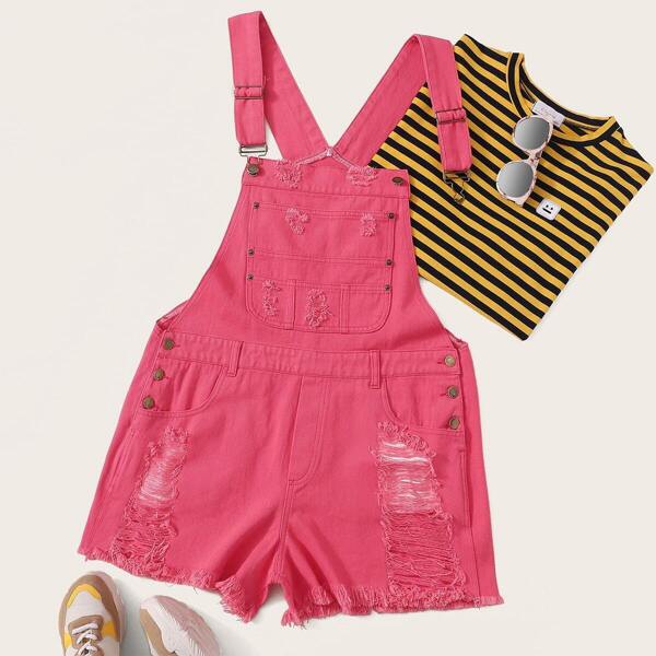 

Plus Denim Ripped Pinafore Overalls