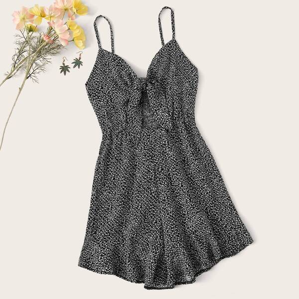 

Plus Confetti Print Tie Front Shirred Cami Playsuit