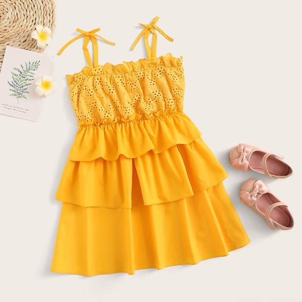 

Girls Tie Shoulder Schiffy Bodice Layered Dress
