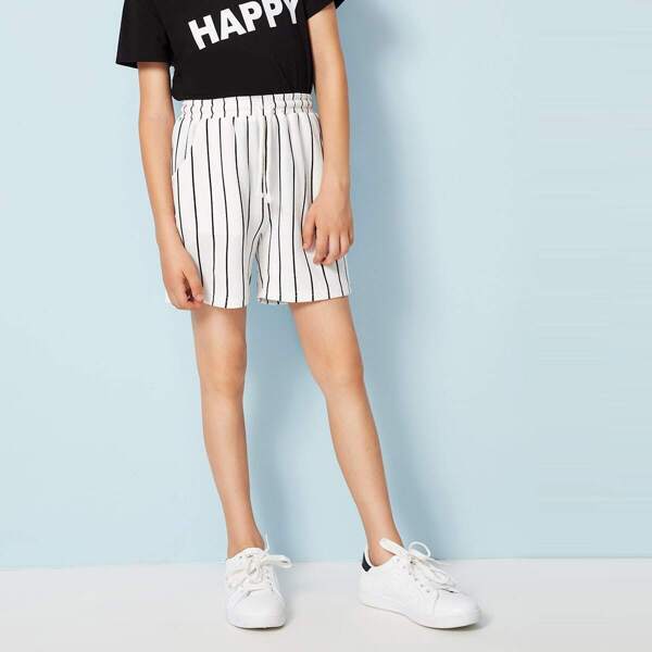 

Boys Drawstring Waist Slant Pocket Striped Shorts, White