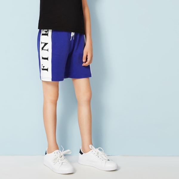 

Boys Drawstring Waist Two Tone Letter Shorts, Blue bright