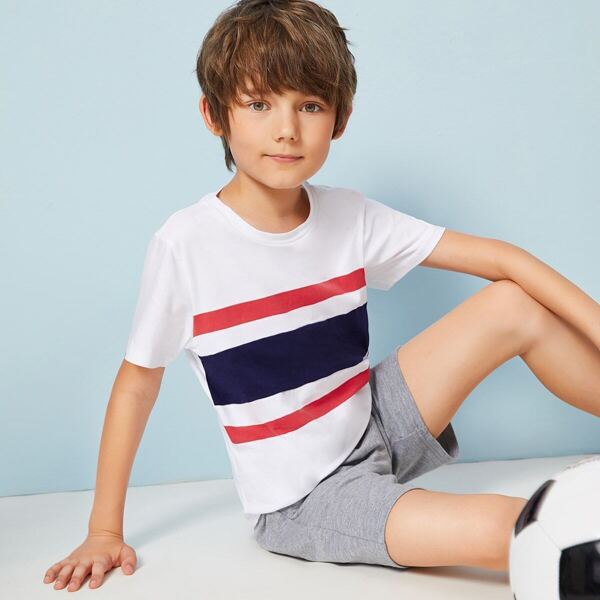 

Boys Striped Short Sleeve Tee, White