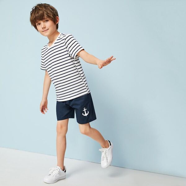

Boys Striped Top and Anchor Print Shorts Set