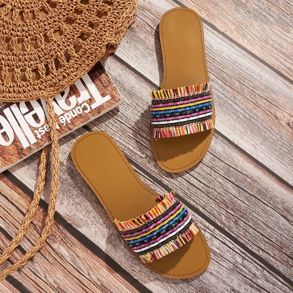 

Open Toe Flat Sliders, Multicolor