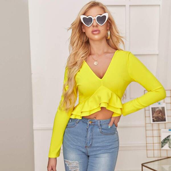 

Neon Yellow Ruffle Hem Blouse