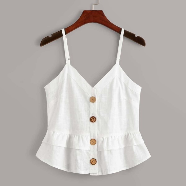 

Button Front Ruffle Hem Cami Top