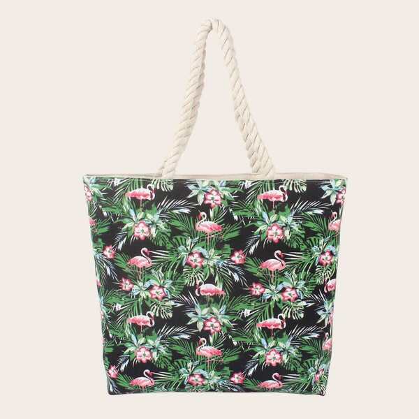 

Flamingo Print Canvas Tote Bag