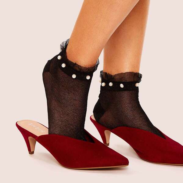 

Faux Pearl Decor Mesh Socks 1pair