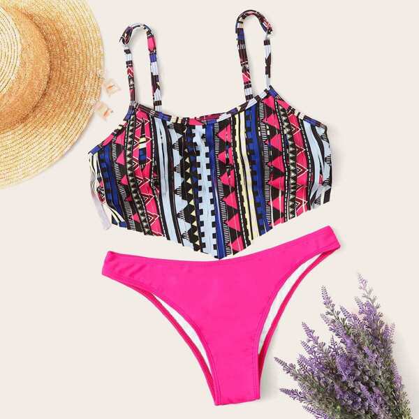 

Aztec Fringe Top With Neon Pink Panty Bikini