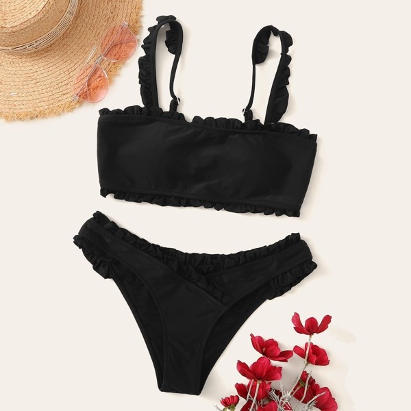 

Frill Trim Top With Wrap Bikini Set