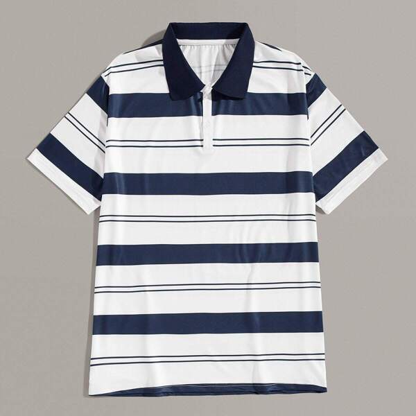 

Men Contrast Collar Stripe Polo Shirt