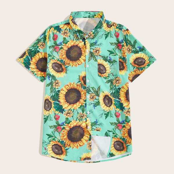 

Men Sunflower Print Hawaiian Shirt