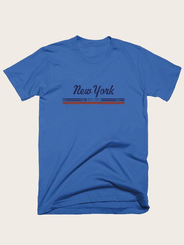 

Men Letter Print Tee, Blue