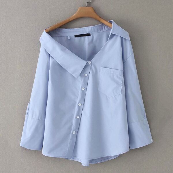 

Asymmetric Neck Button Front Blouse