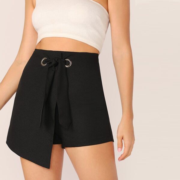 

Grommet Eyelet Tie Front Wrap Shorts