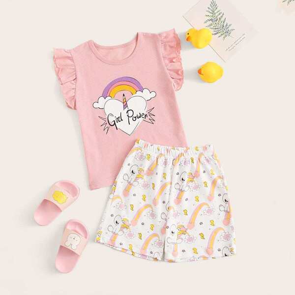 

Toddler Girls Unicorn Print Ruffle Pajama Set, Multicolor