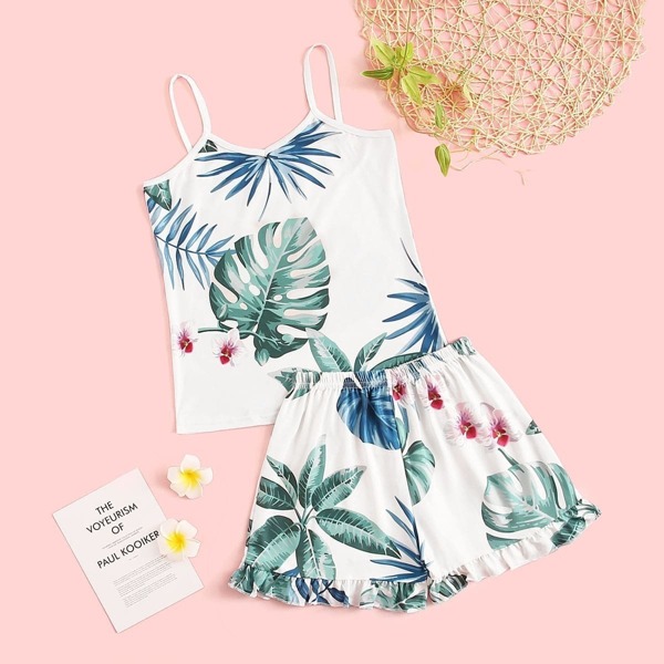 

Girls Tropical Print Cami Pajama Set, Multicolor