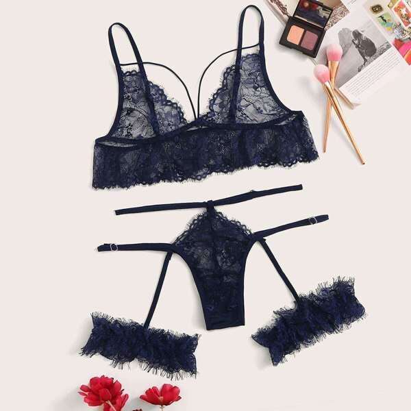 

Eyelash Lace Harness Garter Lingerie Set