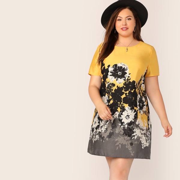 

Plus Floral Print Tunic Dress, Multicolor