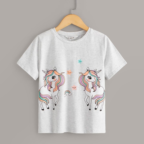 

Girls Unicorn and Star Print Tee