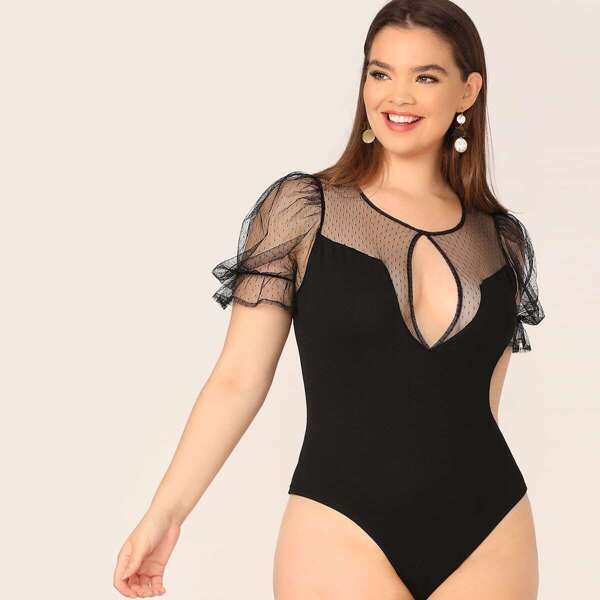 

Plus Keyhole Front Mesh Yoke Trim Bodysuit