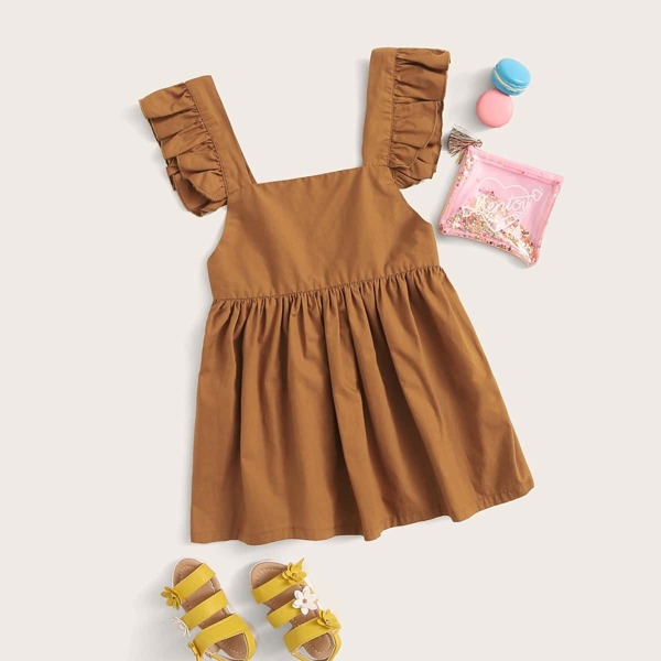 

Toddler Girls Button Back Ruffle Strap Dress