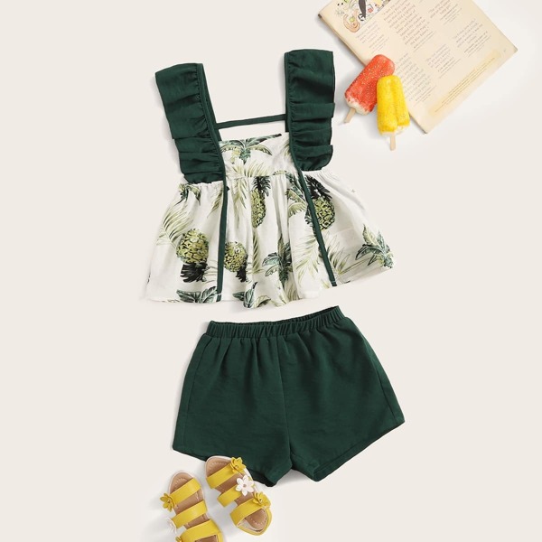 

Toddler Girls Tropical Print Ruffle Strap Top & Shorts Set, Multicolor