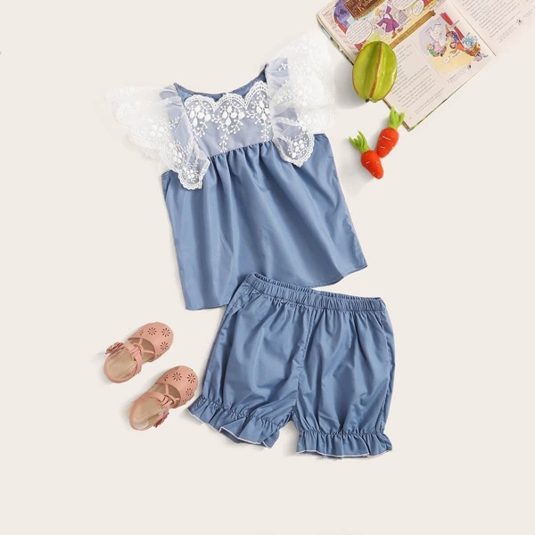 

Toddle Girls Embroidered Mesh Detail Top and Shorts Set