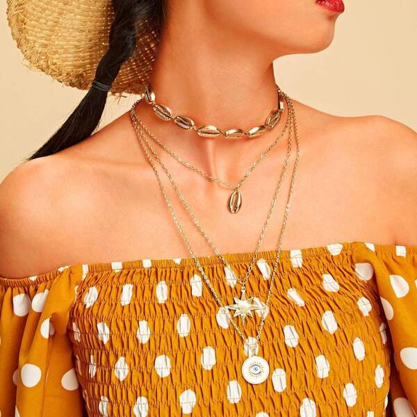 

Star & Shell Pendant Layered Necklace 2pcs