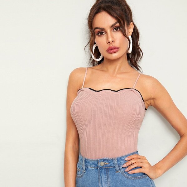 

Frill Trim Form Fitting Cami Top