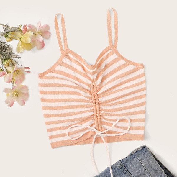 

Drawstring Ruched Striped Cami Top