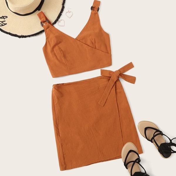 

Shirred Crop Top With Knot Skirt, Orange