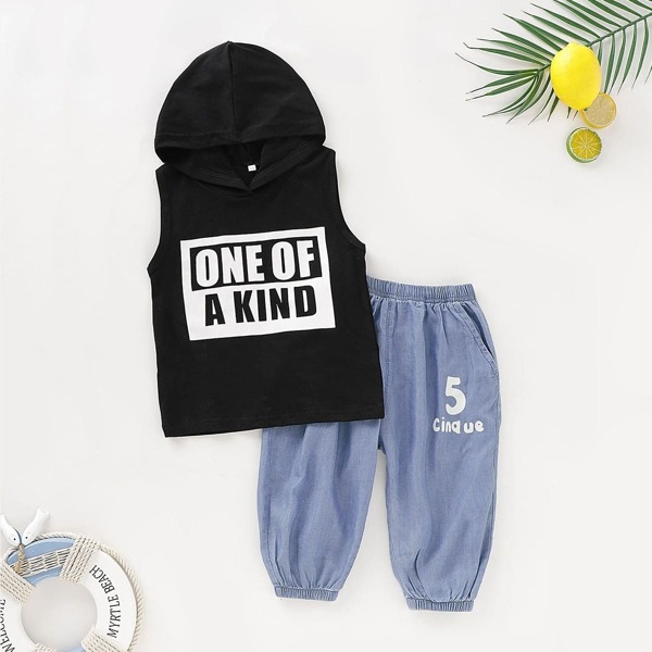 

Toddler Boys Phrase Print Hooded Tee With Pants