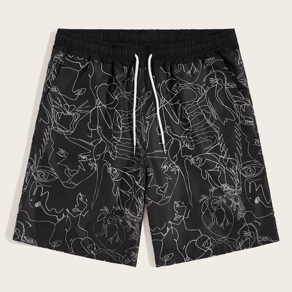 

Men Abstract Print Drawstring Waist Shorts
